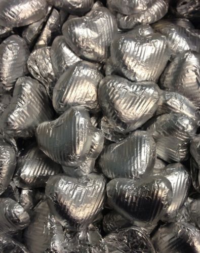 100-SILVER-FOIL-CHOCOLATE-LOVE-HEARTS-WEDDING-FAVOURS-VALENTINES-131588161286